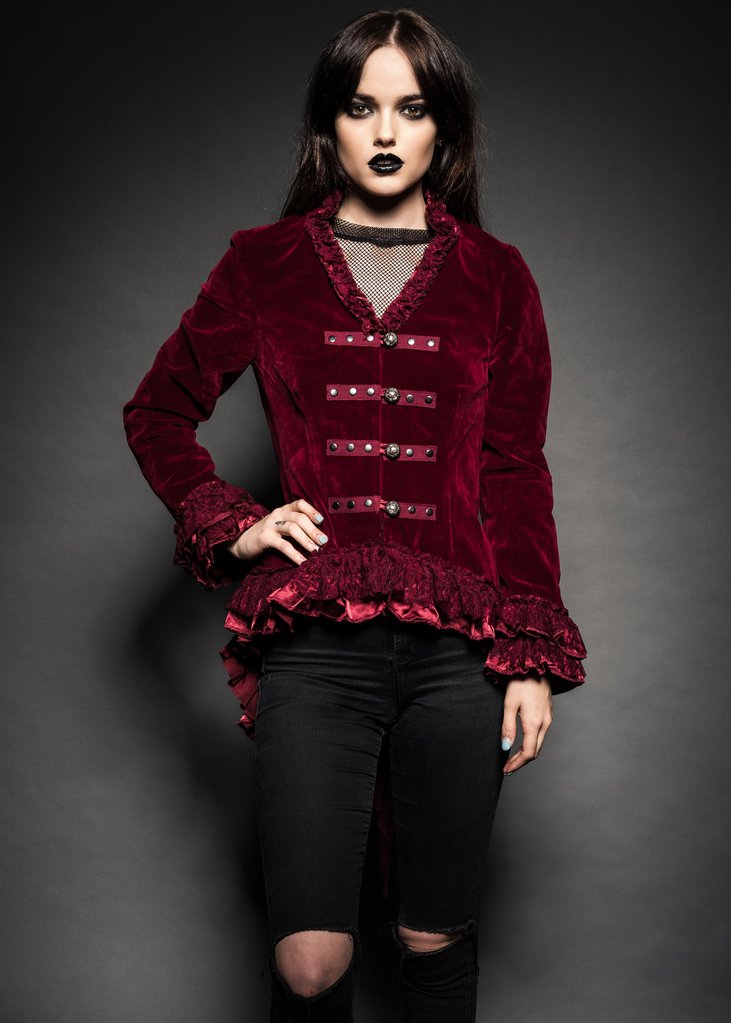 Red Velvet Steampunk Jacket Gothic Tail Coat - Burgundy