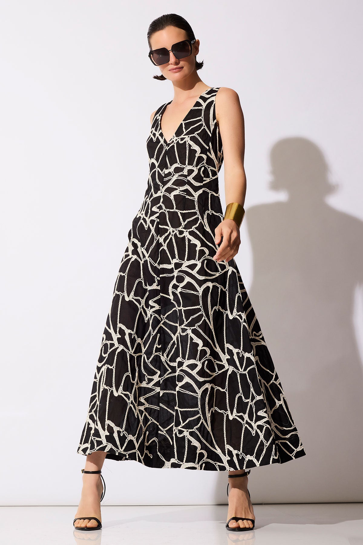 Butterfly Embroidery Deep V-Neck Cotton Sundress