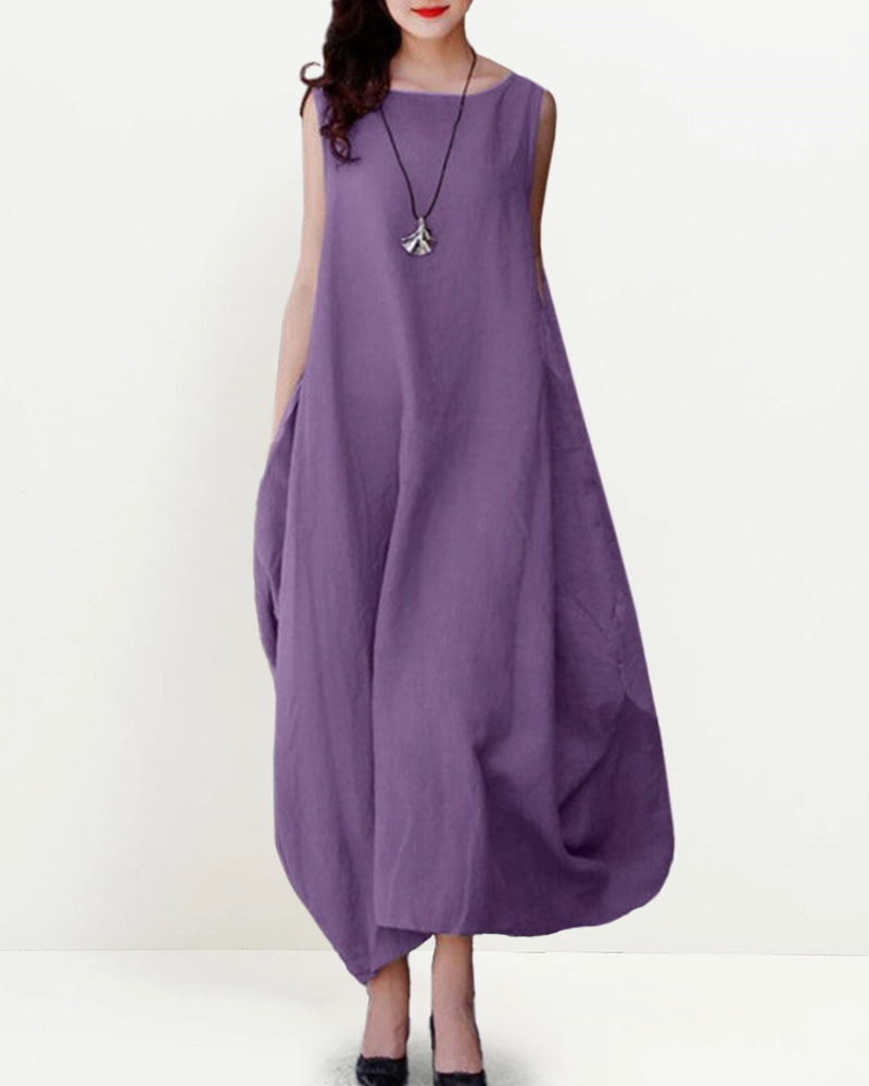Sleeveless Casual Baggy Long Dress Maxi Dresses - Purple
