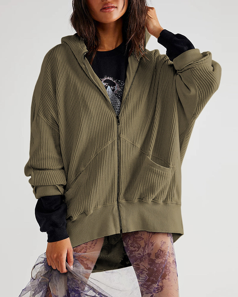 Zeagoo Women's Cardigan Zipper Sweater Loungewear Outerwear Hoodie Long Jacket - Army Green L-