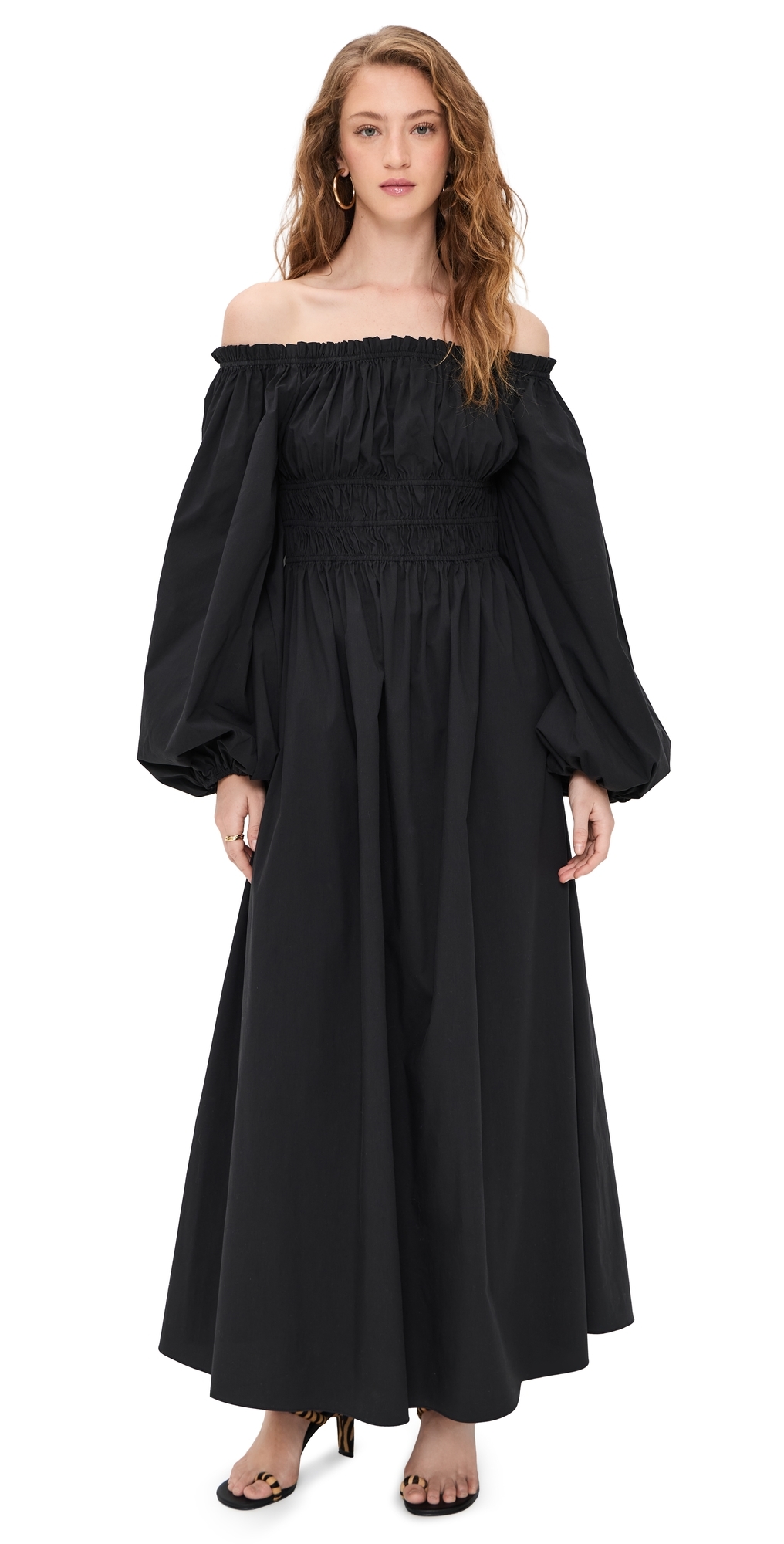 CAROLINE CONSTAS Raquela Off-Shoulder Ruffle Maxi Dress Black