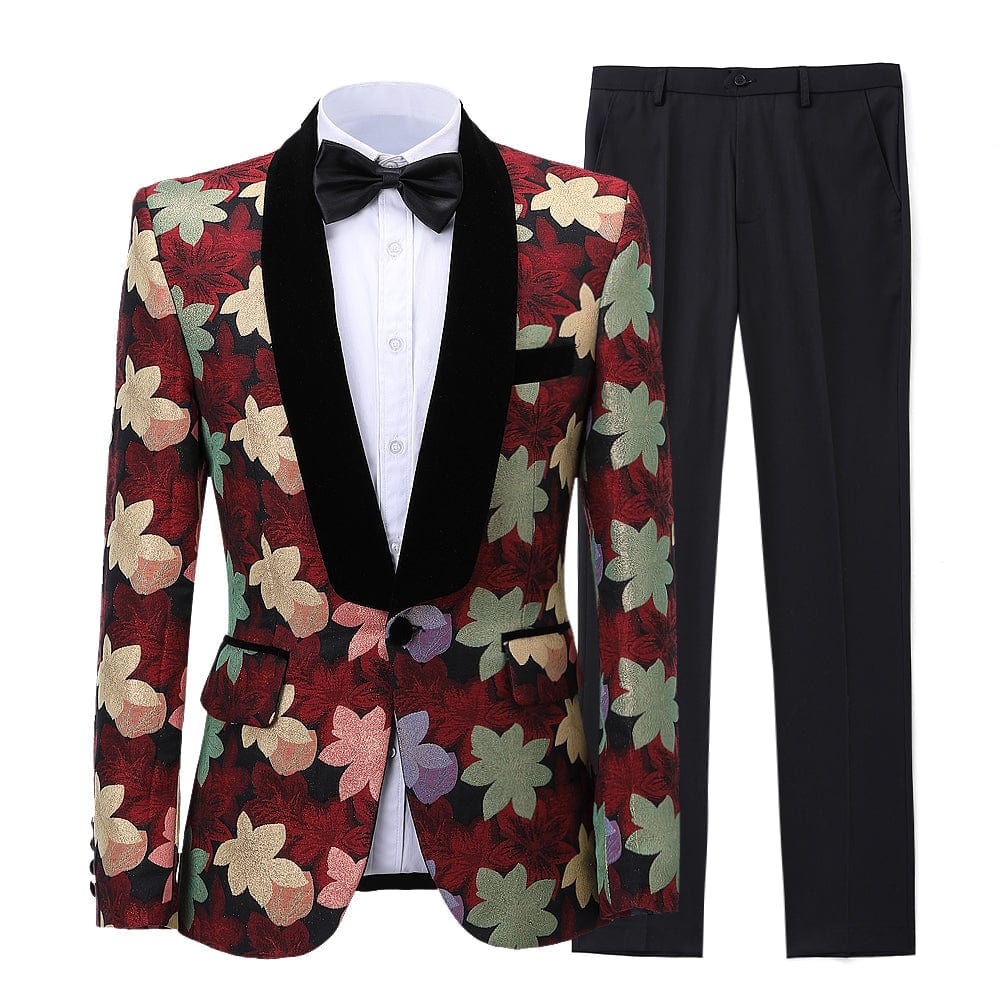 Ceehuteey Mens Piece Floral Dress Suit One Button Patterned Dinner - Red R