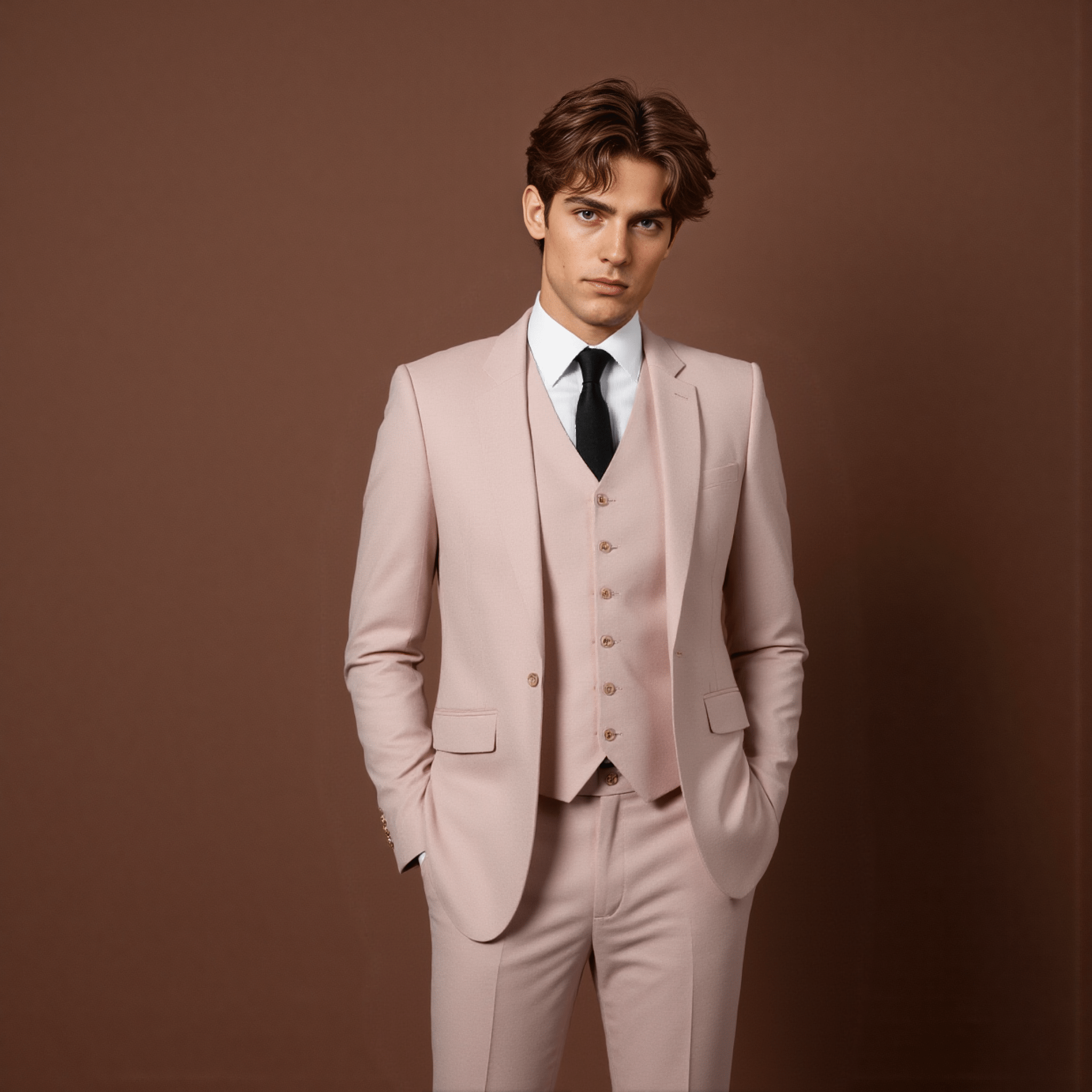 Mens Suit -Pieces Notch Lapel Solid Blazer Suit Blazer+Vest+Pants - Pink R
