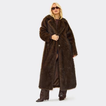 Oversized Maxi Coat In Chocolate Brown Look Faux Fur, Women's Size