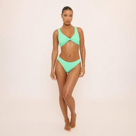 High Leg Crinkle Detail Brazilian Bikini Bottoms In Green, Women's Size