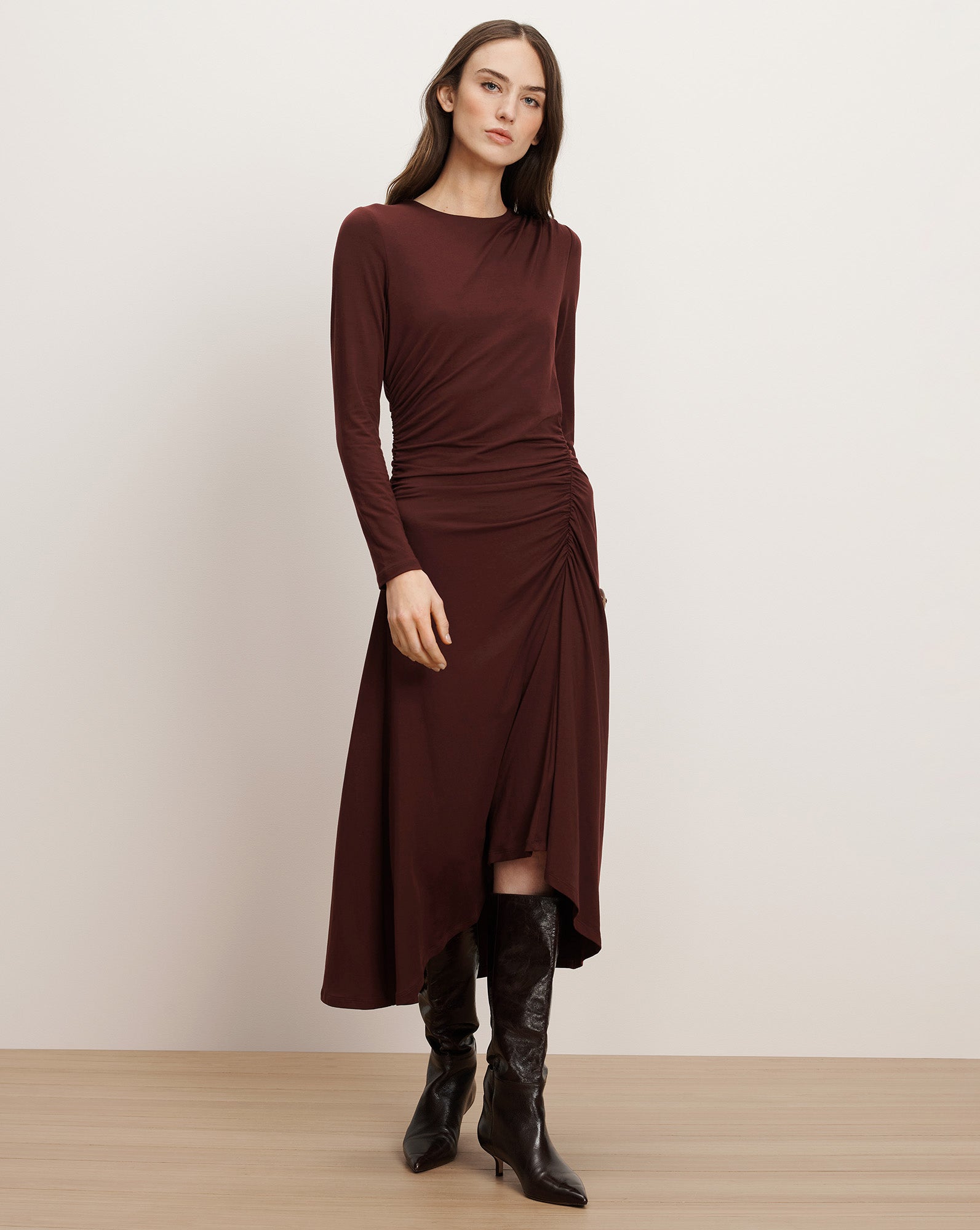Veronica Beard Theodora Ruched Midi Dress Raisin