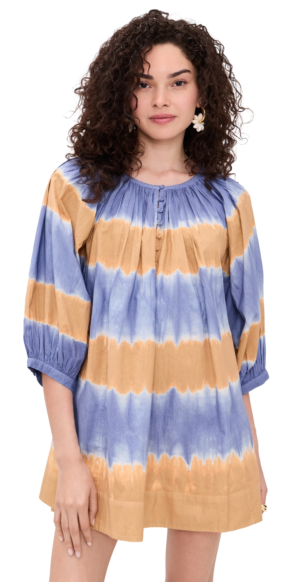 Coniglio Palm Beach Shirred Half Placket Mini Dress Shibori Hand Dye One
