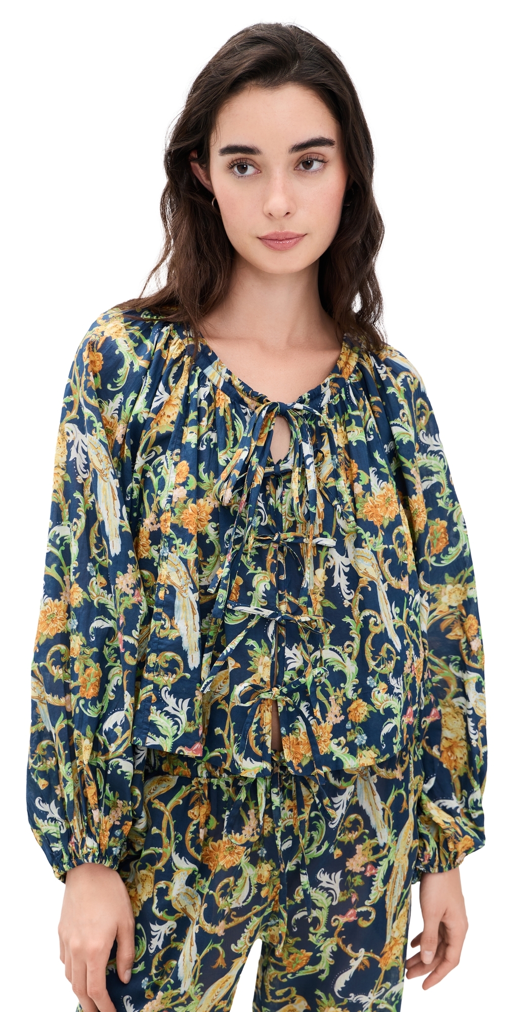 Coniglio Palm Beach Oleander Blouse Royal Birds Navy One