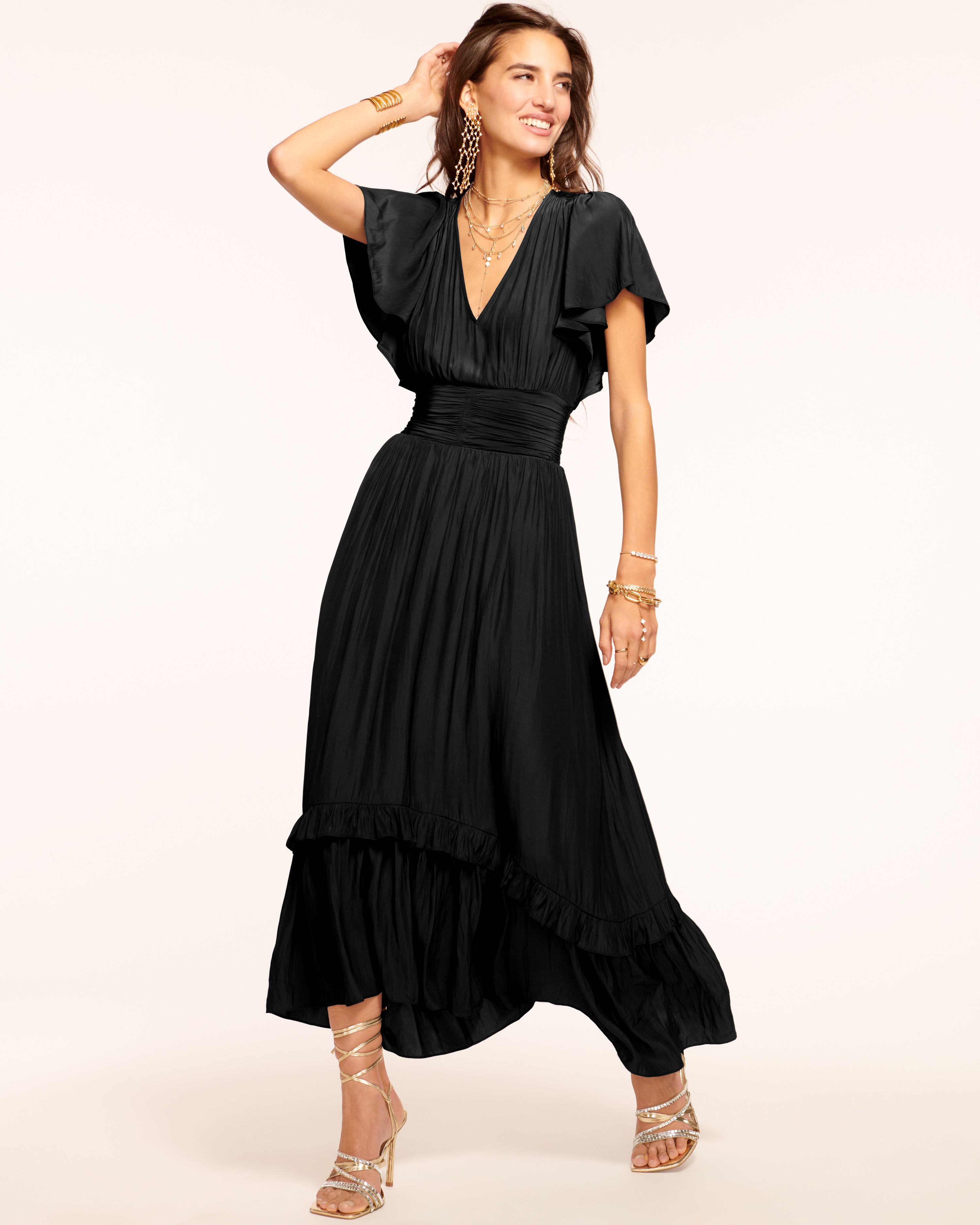 Joanie Short Sleeve Maxi Dress in Black