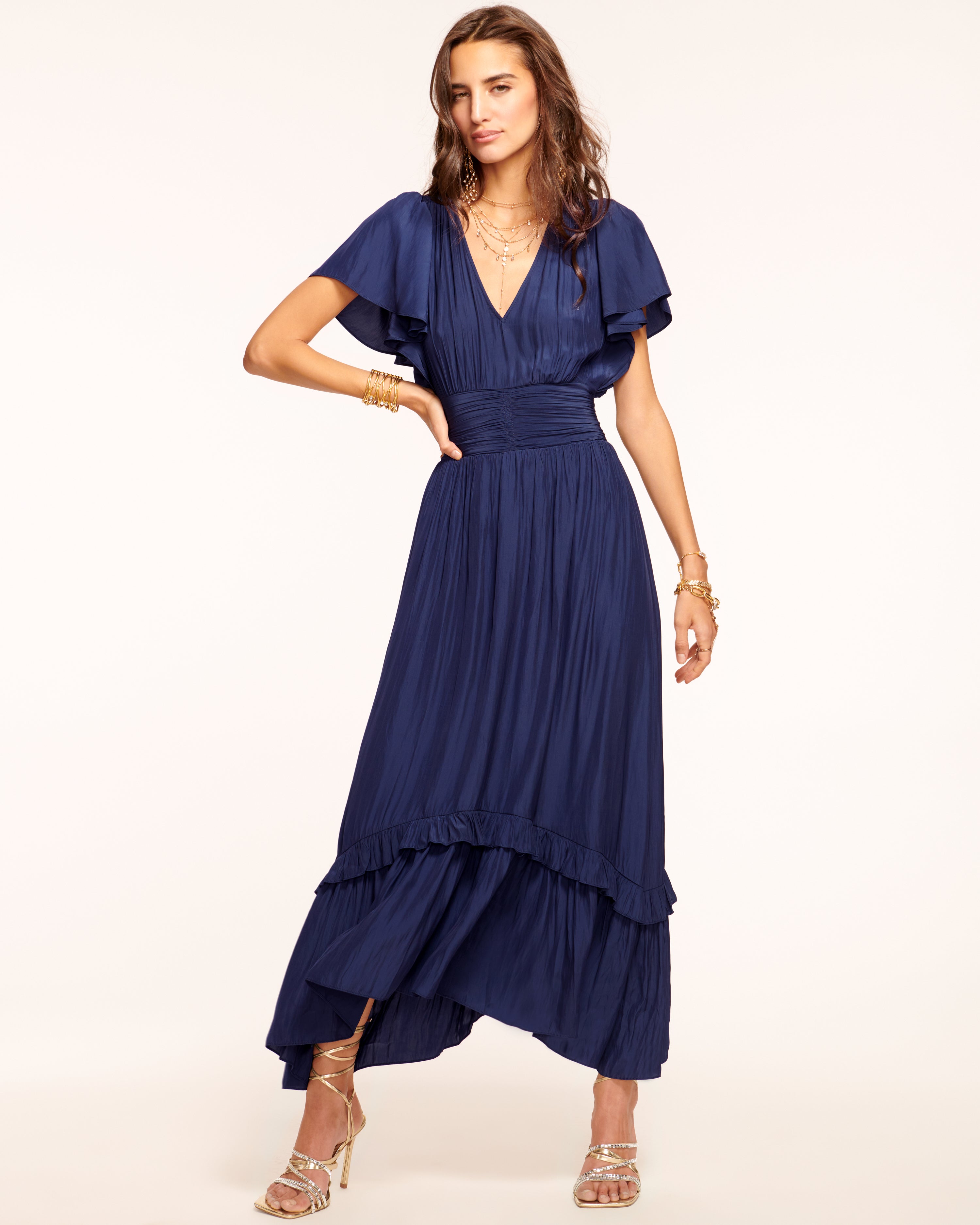 Joanie Short Sleeve Maxi Dress in Navy