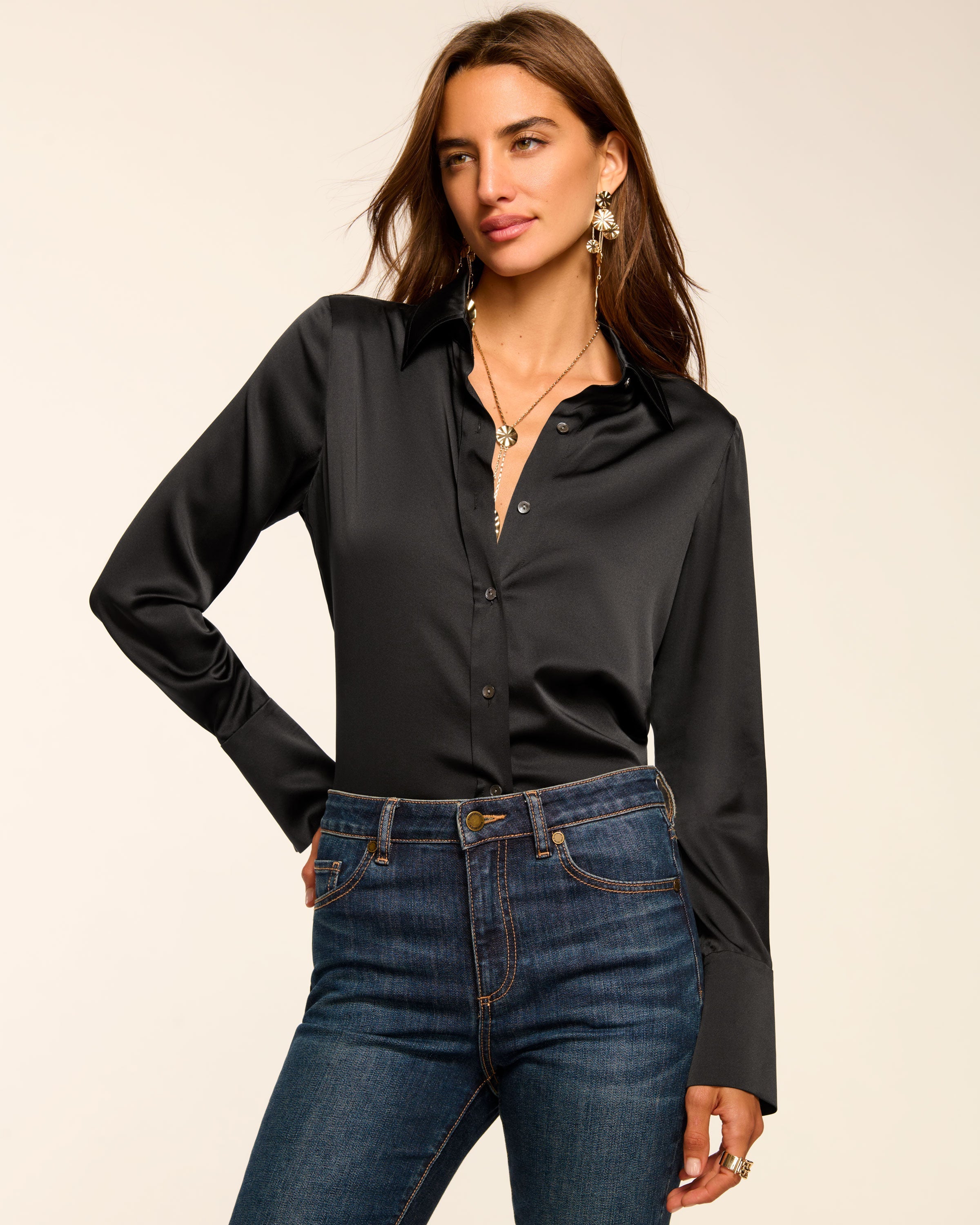 Victoria Silk Button Down Blouse in Black