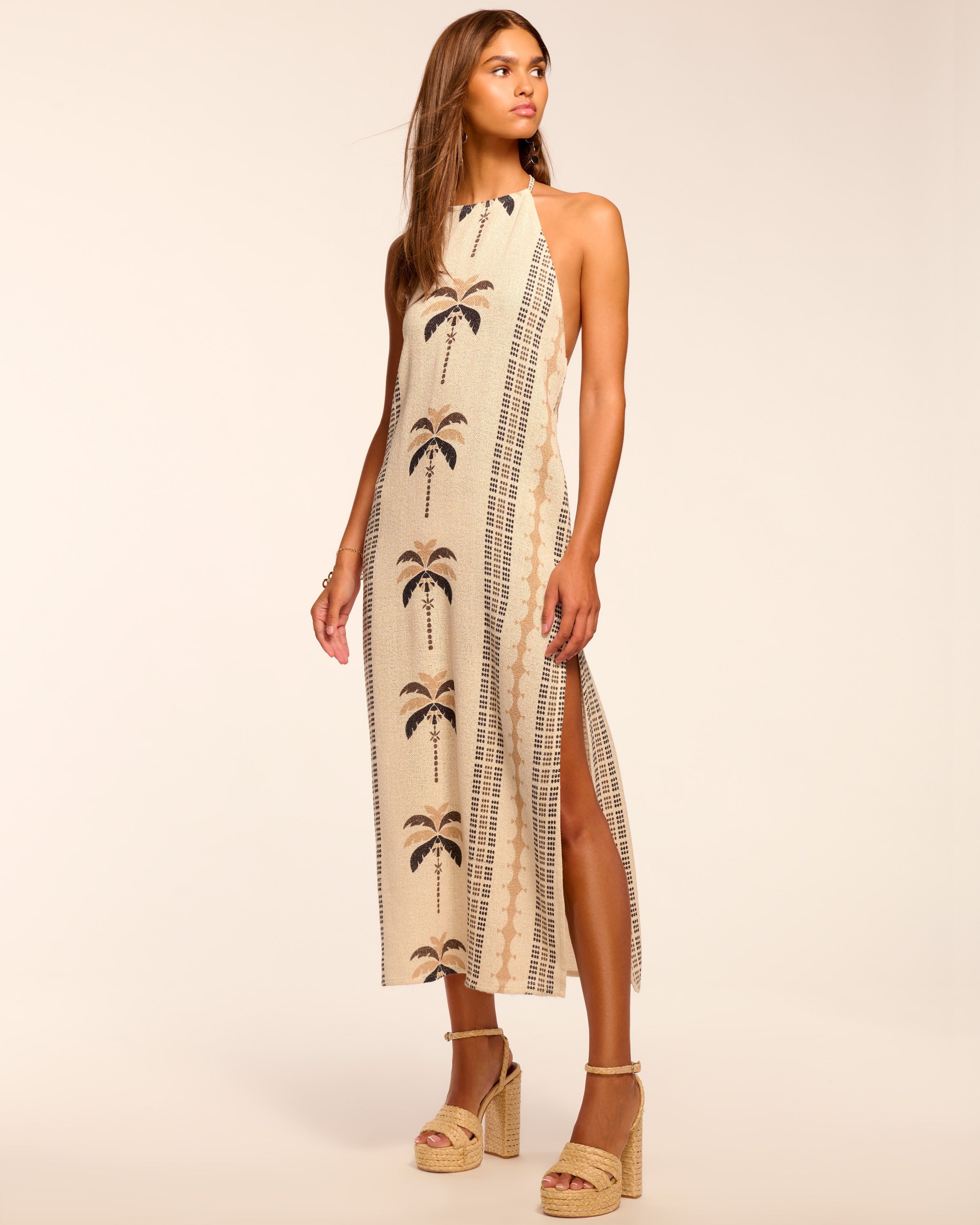 Gardenia Halter Coverup Midi Dress in Palm print