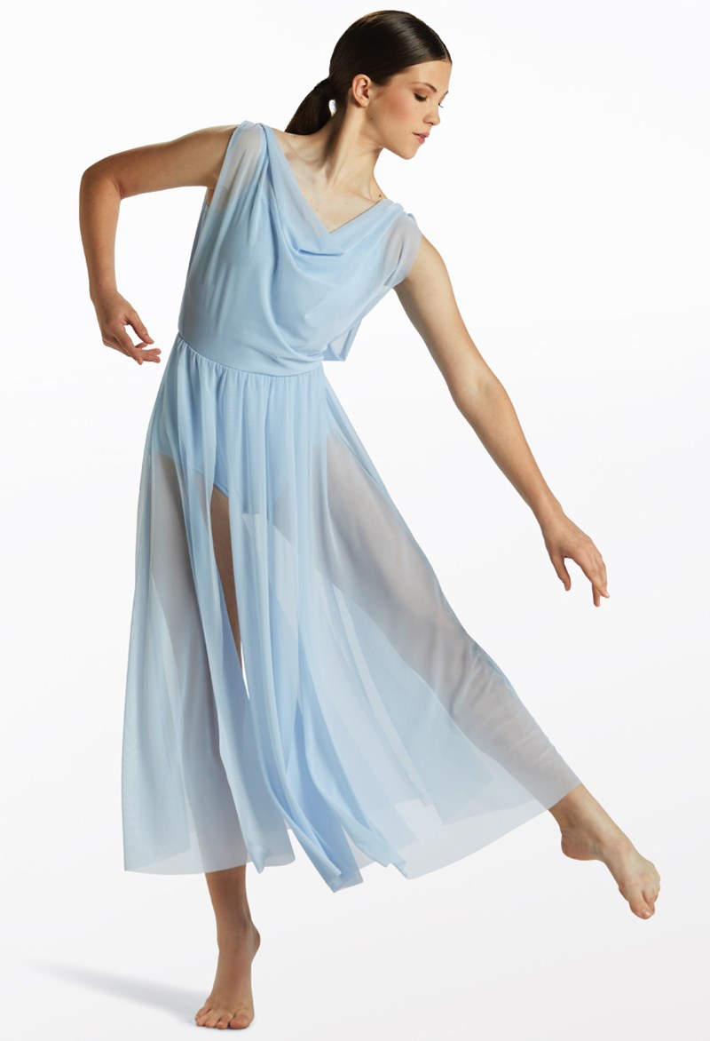 Double Cowl Mesh Maxi Dress - Powder Blue - Adult - Dance Dress D