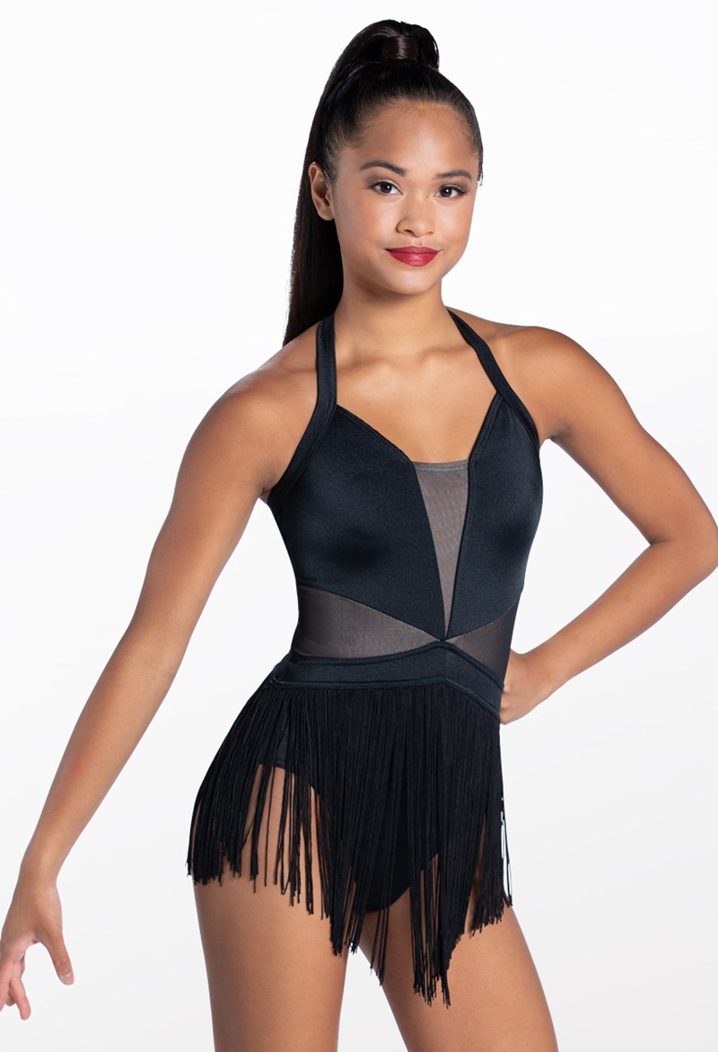 Lustre Fringe Halter Dress - Black - Large Adult - Dance Dress D