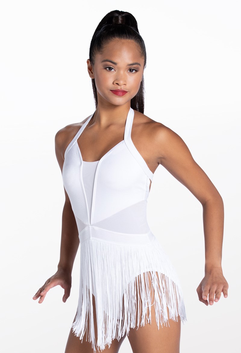 Lustre Fringe Halter Dress - White - Large Child - Dance Dress D