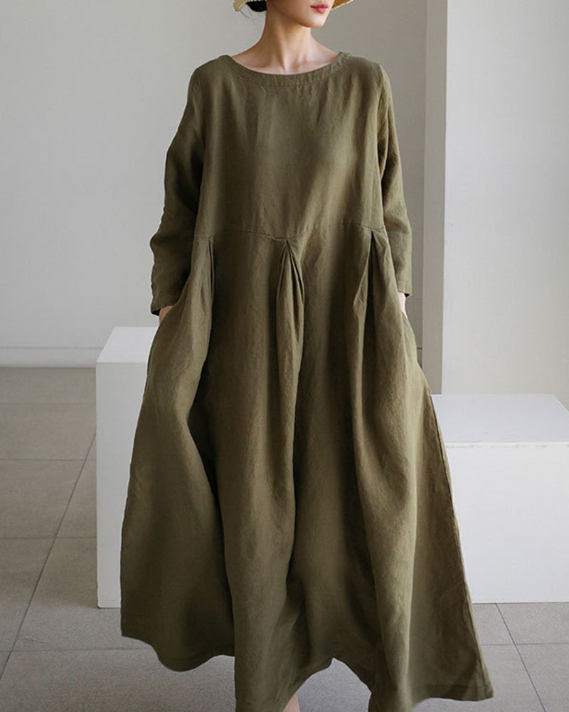 Zeagoo Women's Dress Loose Casual Baggy Oversized Long Sleeve Midi Dress - Army Green S