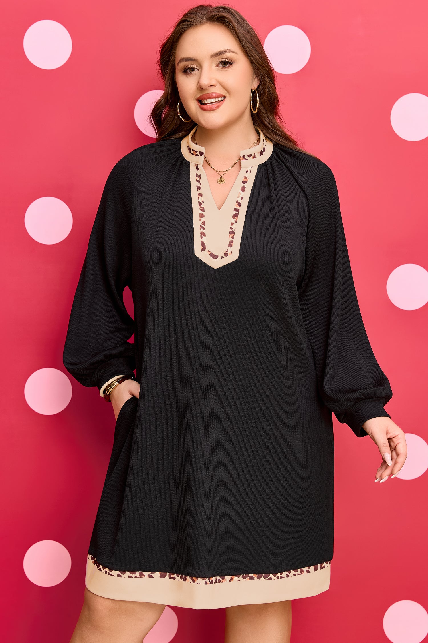 Ainsley Block Trim Ribbed PL Dress - Black X - W-W