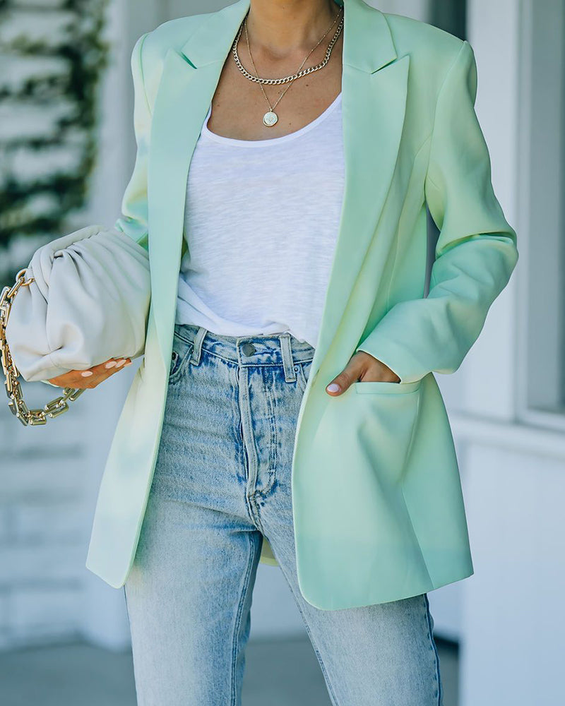 Zeagoo Casual Lapel Slim Pocket Button Blazer - Green