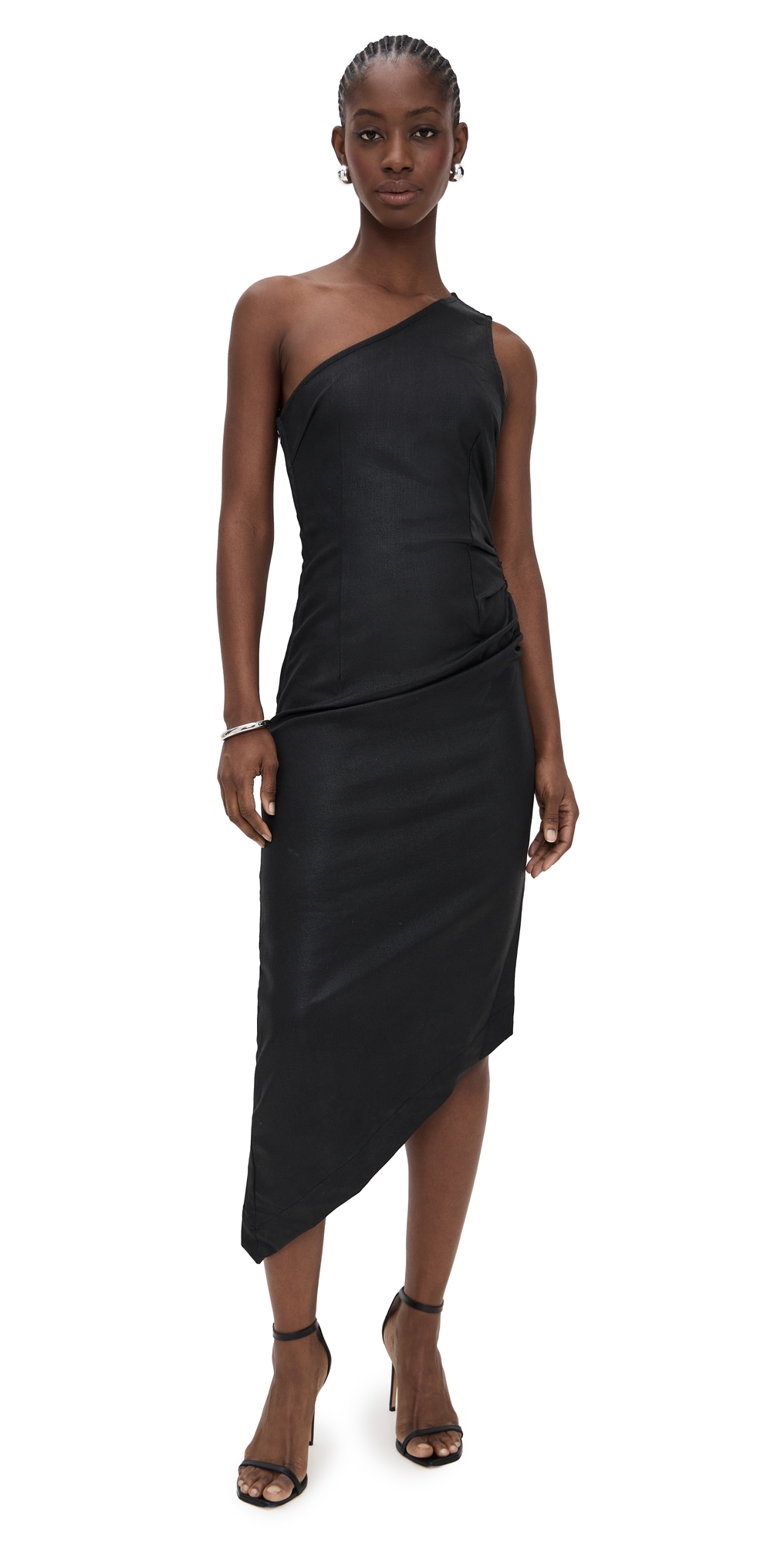 DL Esme One Shoulder Coated Midi Dress black coated highluxe