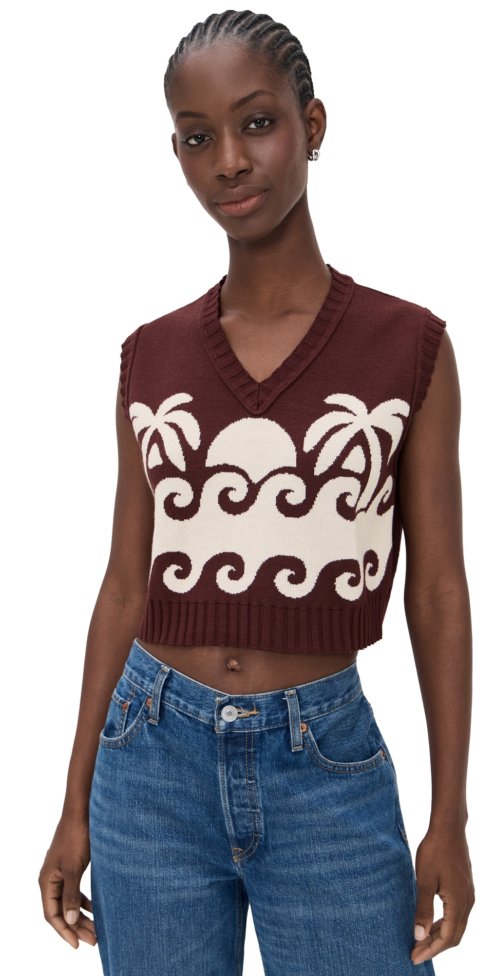 Dress To Paradise Knit Vest WineOff White