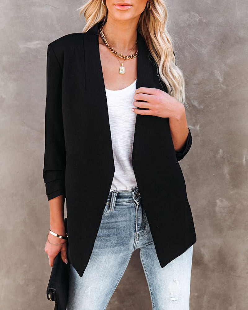 Zeagoo Women's Casual Solid Color Pocket Cardigan Blazer - Black M