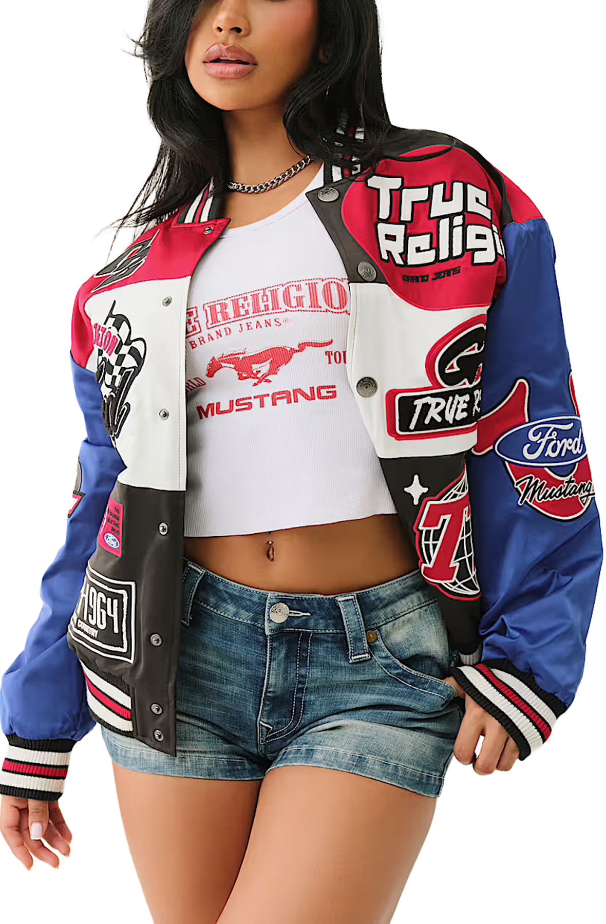 Women Ford X True Religion Oversized Bomber Jacket Multi Color Jackets L Multi Color
