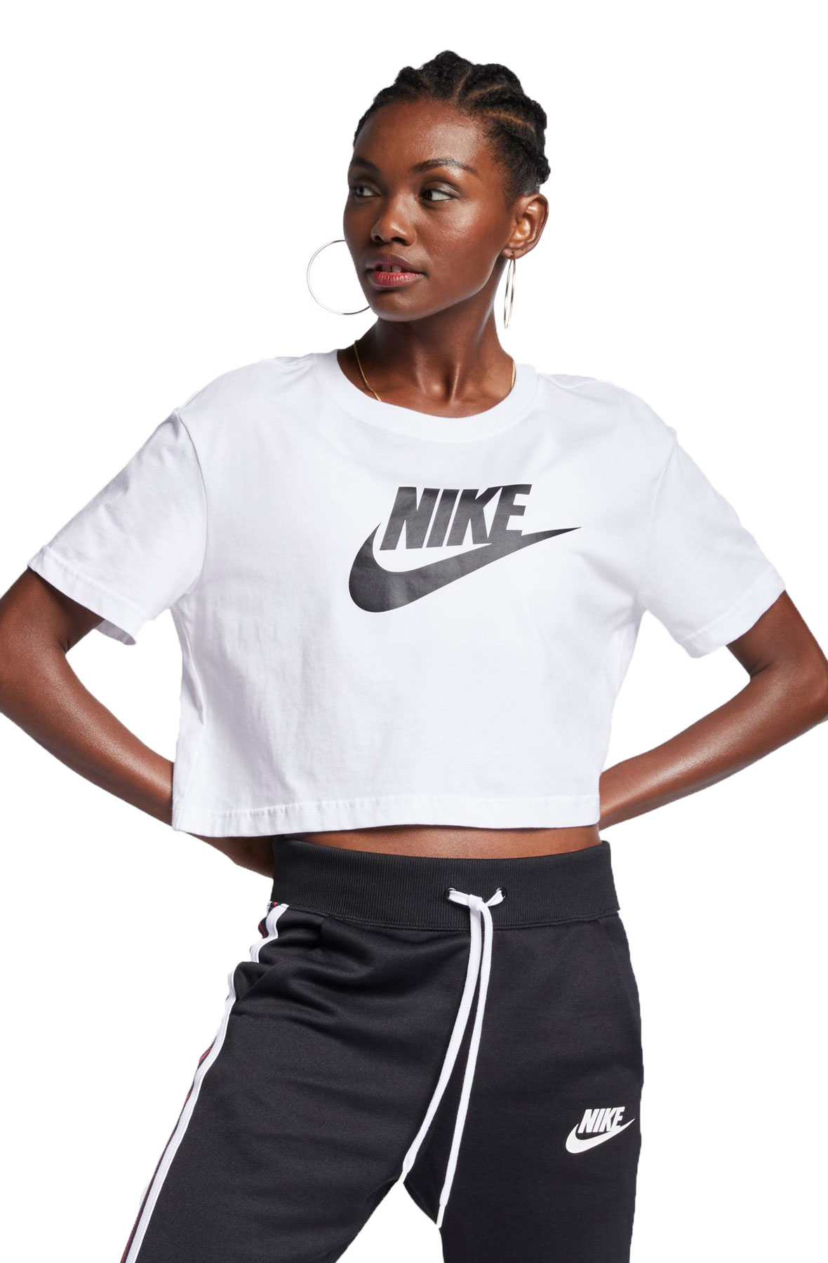 Women Sportswear Essential Crop Top WhiteBlack shirts L WhiteBlack