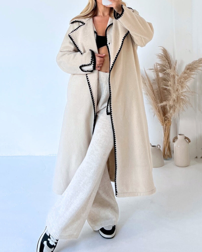 Zeagoo Edge Decorated Wool Longline Coat Thickened Loose Outerwear for Women Casual Work Office Loose Fit | Under $