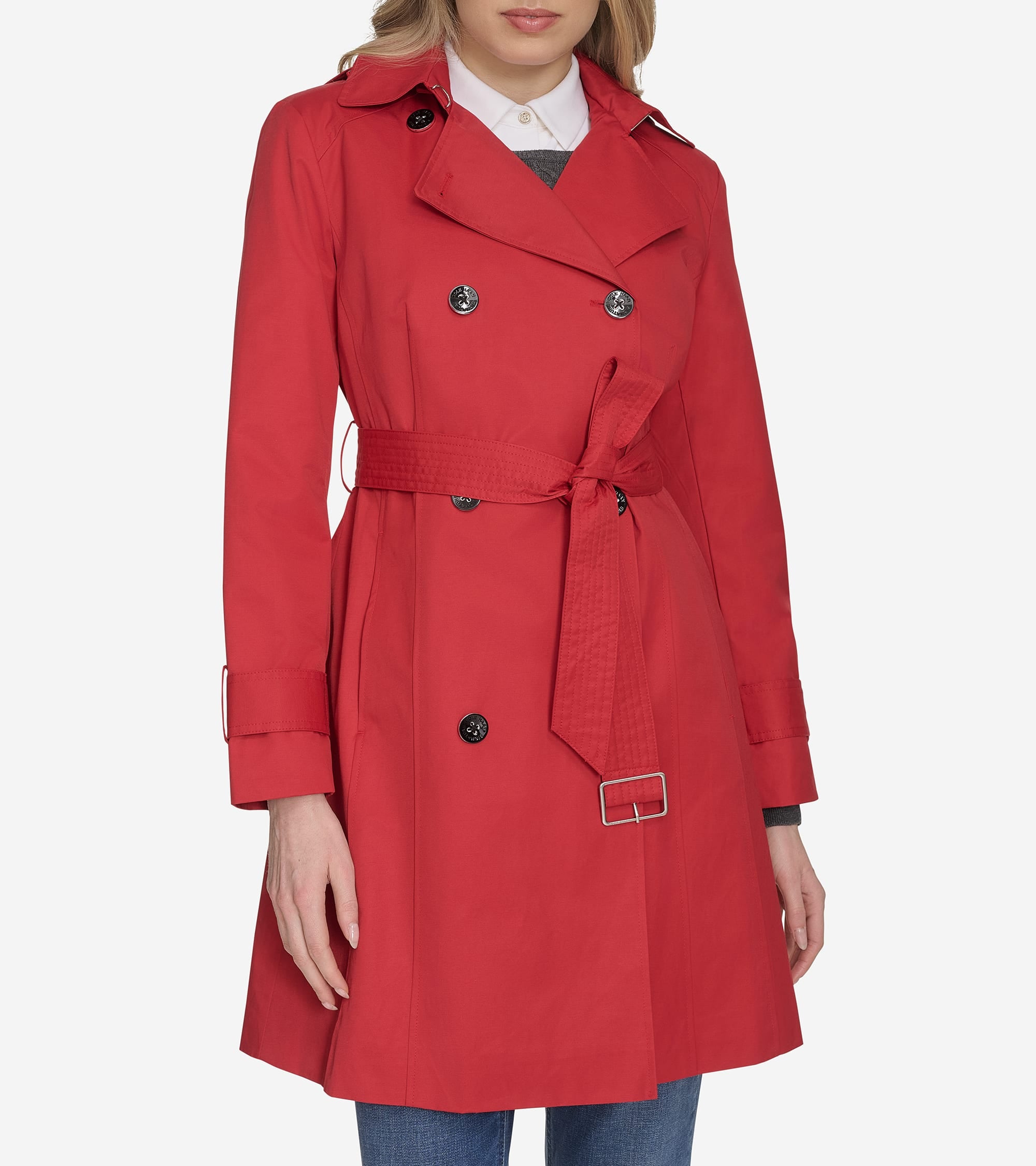 Cole Haan Women's Hooded Trench Coat - Red Size Large