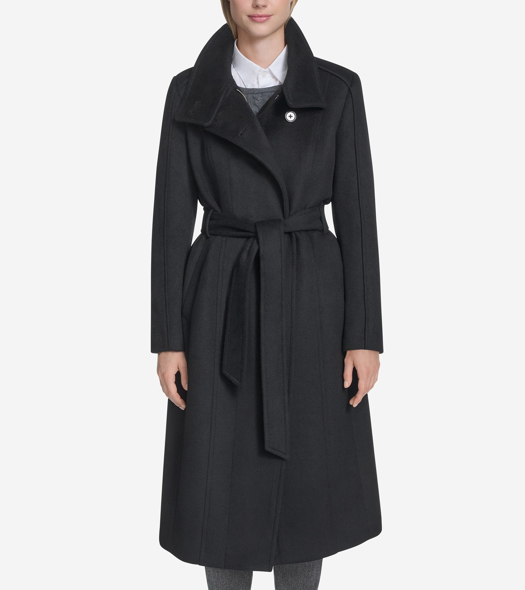 Cole Haan Women's Slick Wool Belted Coat - Black Size