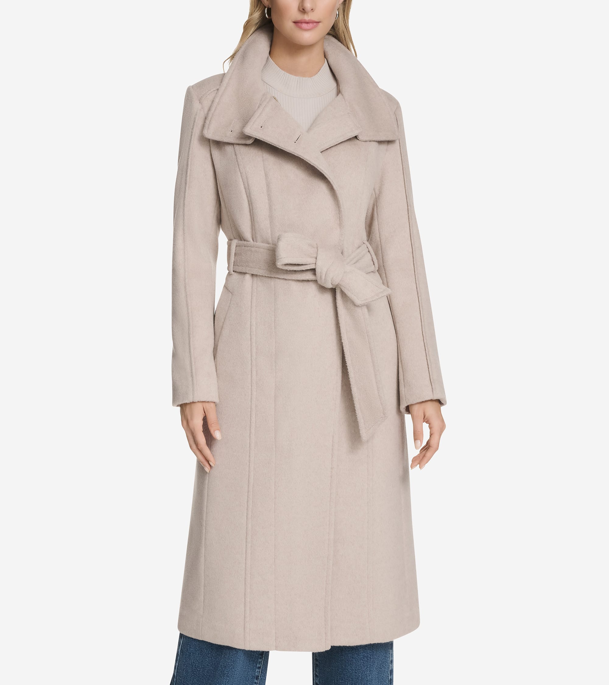 Cole Haan Women's Slick Wool Belted Coat - Beige Size