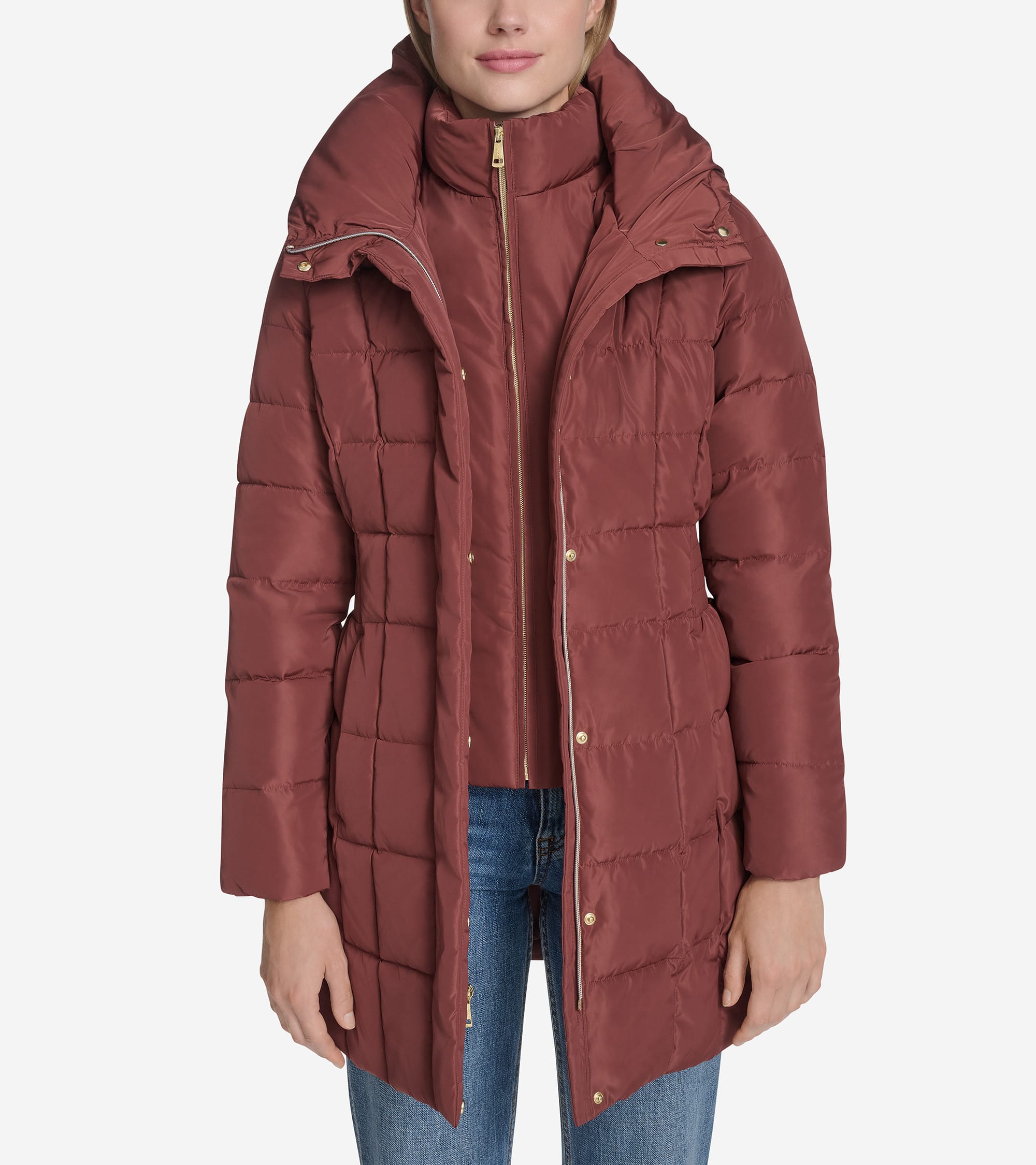 Cole Haan Women's " Signature Hooded Taffeta Down Coat - Brown Size