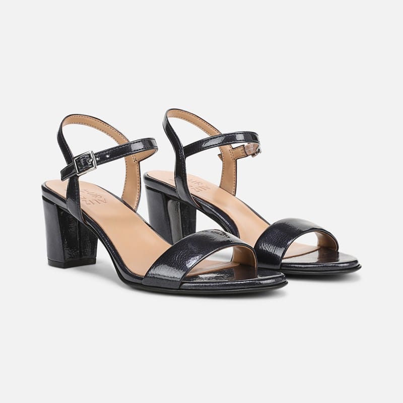 Naturalizer Bristol Dress Sandals, Midnight Blue Faux Leather Satin, .M Strappy Style, Open Toe, Block Heels