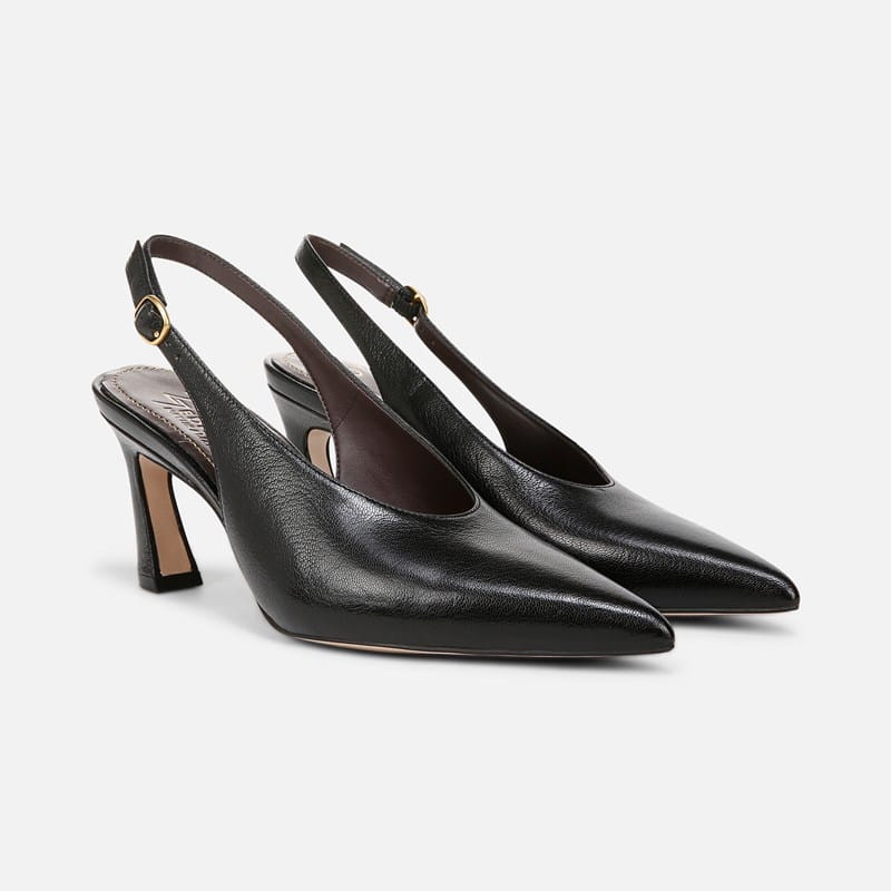 EDIT Elaine Slingback Dress Shoes, Black Leather, . N Pointed Toe, Strap, Rubber Outsole