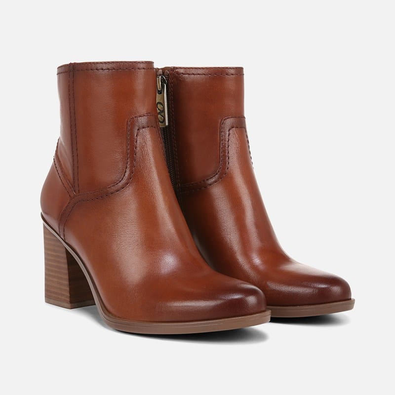 Naturalizer Kalina Ankle Bootie Boots, Cider Spice Brown Leather, .W Block Heels, Zip Closure