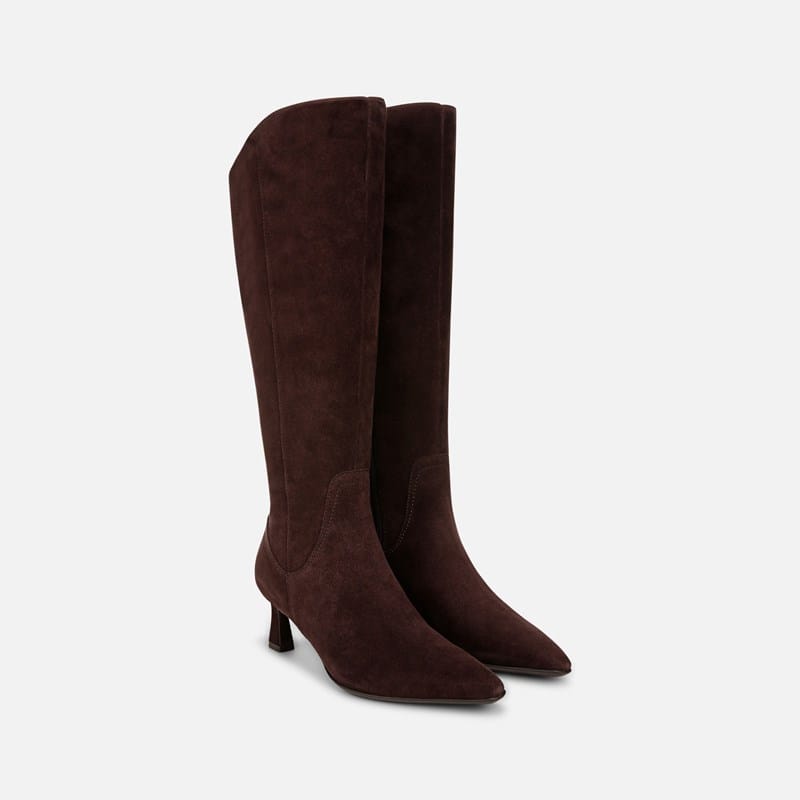 Naturalizer Deesha Extra Wide Calf Knee High Boots, Mahogany Suede Leather, . W Zip Closure