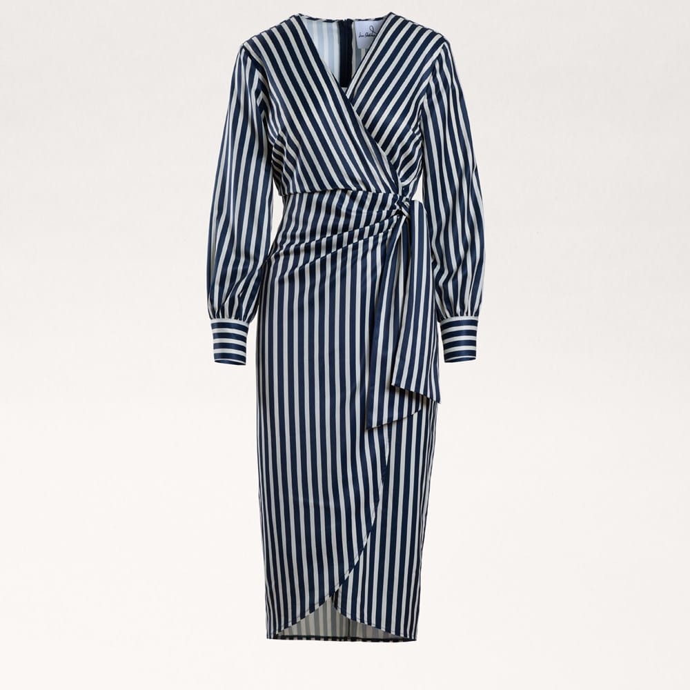 Striped Wrap Maxi Dress NavyWhite