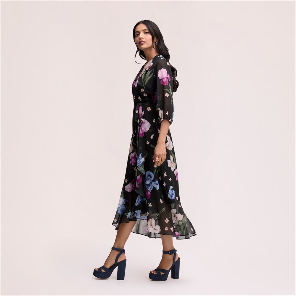 Floral Wrap Maxi Dress Black Multi