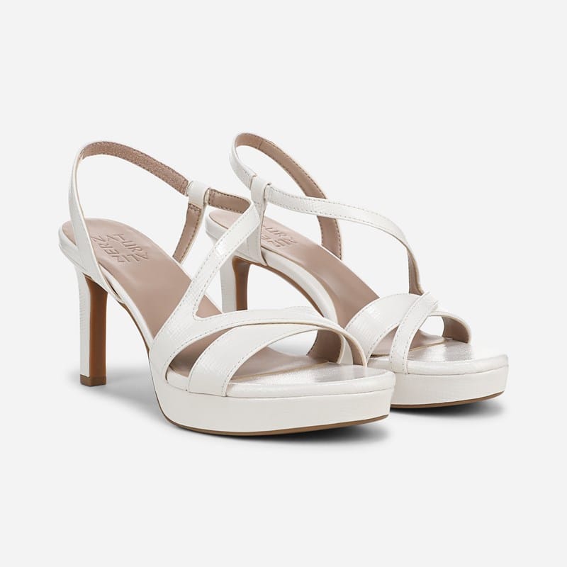 Naturalizer Abby Dress Sandals, Warm White Faux Leather Fabric, .M Slip-On, Open Toe, Slingback Strap
