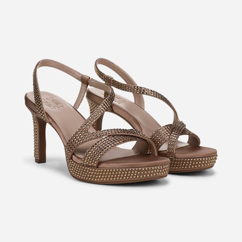 Naturalizer Abby Dress Sandals, Café Beige Satin, .W Strappy Style, Open Toe, Slingback Strap
