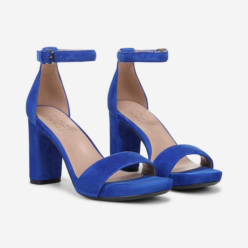 Naturalizer Joy Dress Sandals, Photon Blue Suede Leather, .M Strappy Style, Open Toe, Block Heels