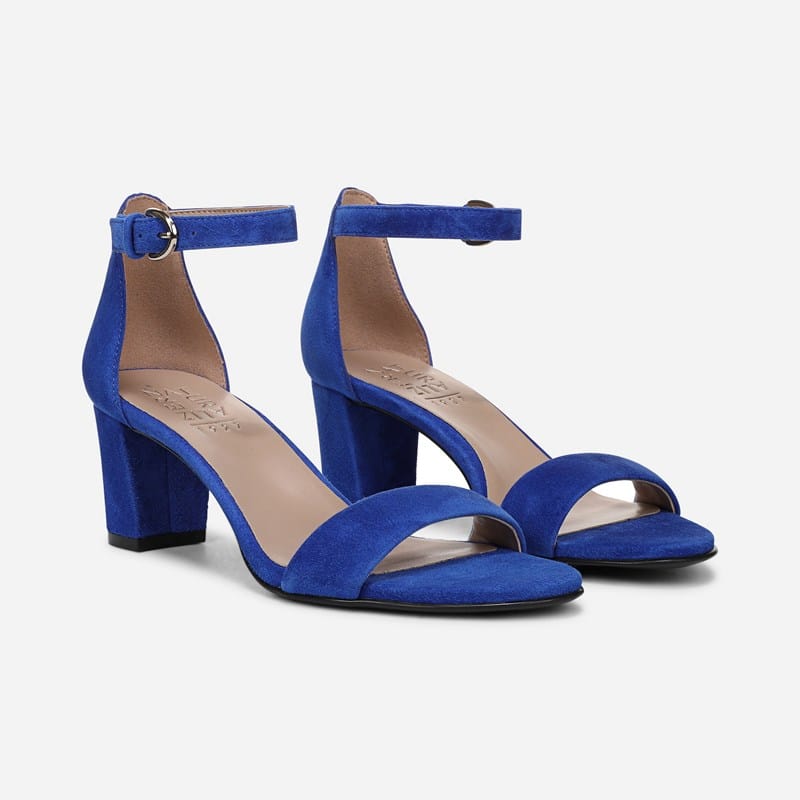 Naturalizer Vera Dress Sandals, Photon Blue Suede Fabric, .W Strappy Style, Open Toe, Block Heels, Ankle Strap