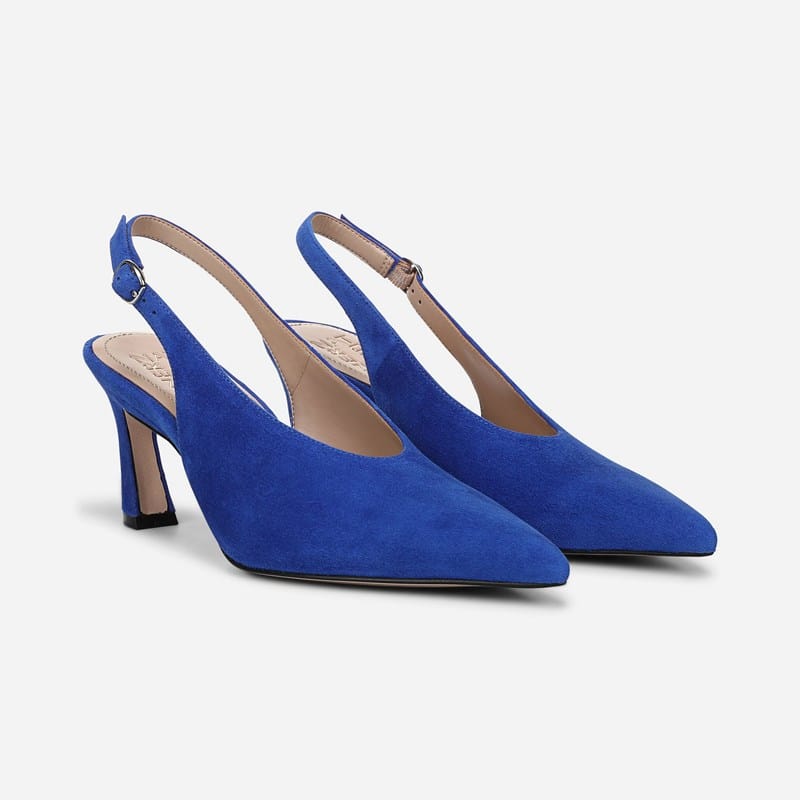 EDIT Elaine Slingback Dress Shoes, Photon Blue Suede Leather, .W Pointed Toe, Strap, Rubber Outsole