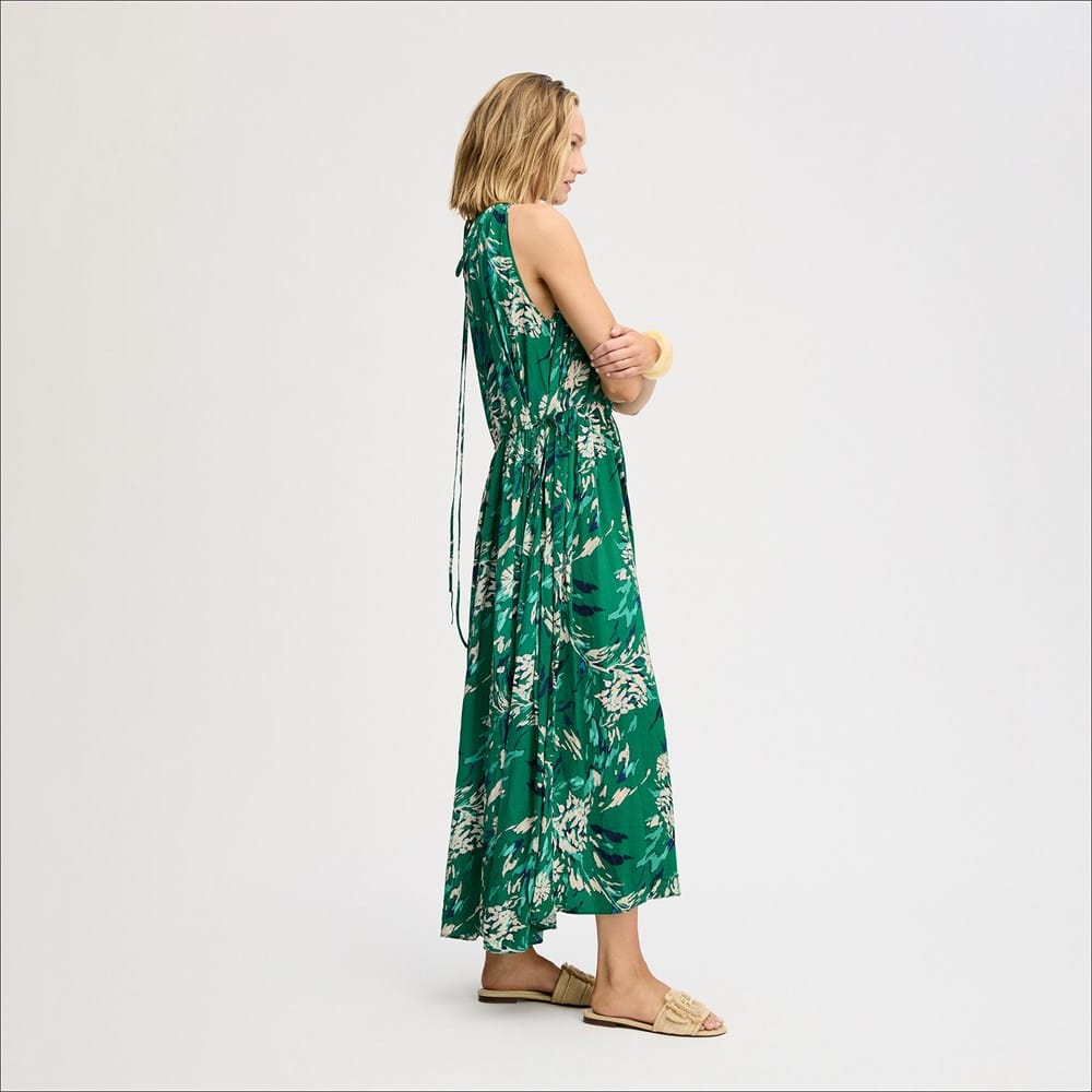 Side Tie Maxi Dress Dark Spring Green Floral