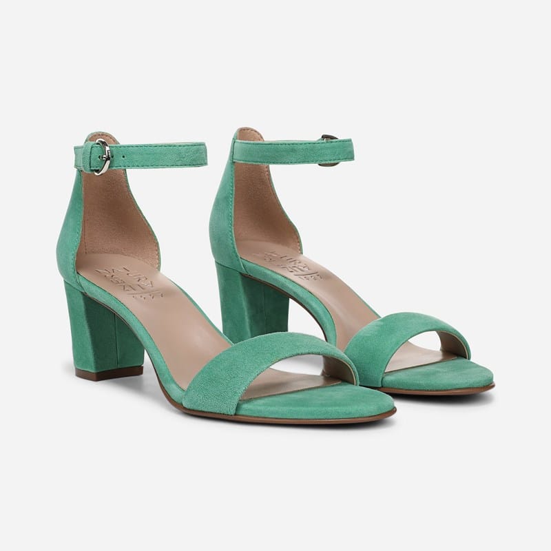 Naturalizer Vera Dress Sandals, Emerald Green Suede Fabric, .M Strappy Style, Open Toe, Block Heels, Ankle Strap