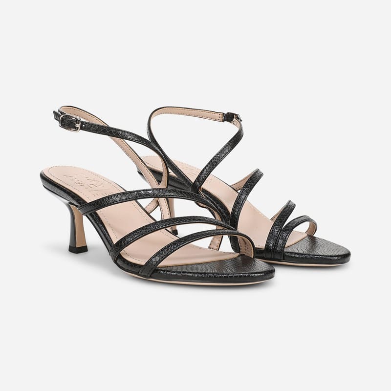 EDIT Tiffi Slingback Dress Shoe Sandals, Black Snake Print Faux Leather, .M Open Toe, Strap