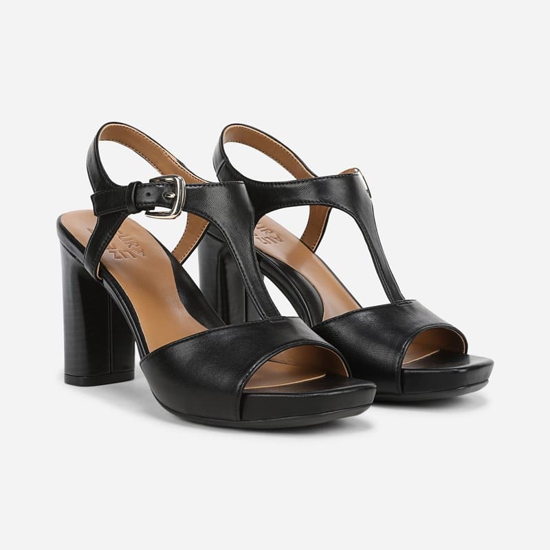 Naturalizer Marlowe Dress Sandals, Black Faux Leather, .M Open Toe, Block Heels, Ankle Strap