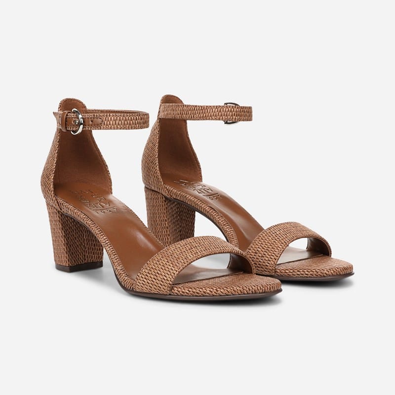 Naturalizer Vera Dress Sandals, Walnut Brown Faux Raffia Fabric, .M Strappy Style, Open Toe, Block Heels, Ankle Strap
