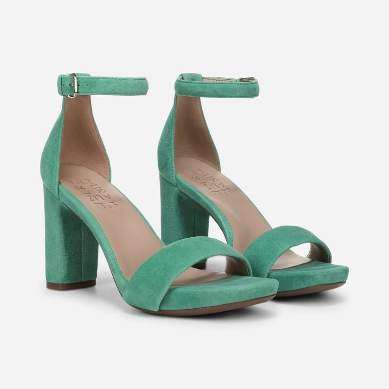 Naturalizer Joy Dress Sandals, Emerald Green Suede Leather, .W Strappy Style, Open Toe, Block Heels