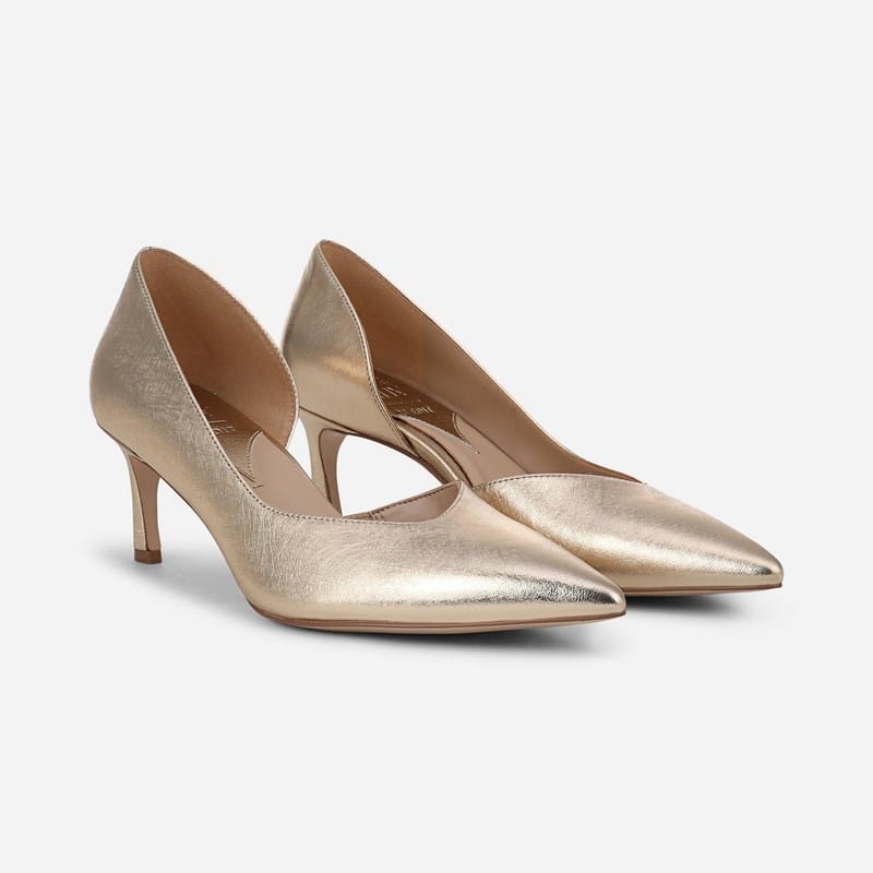 EDIT Faith Pump Shoes, Champagne Metallic Leather, .M Dress Heels, Slip-On Fit, Pointed Toe, Rubber Outsole